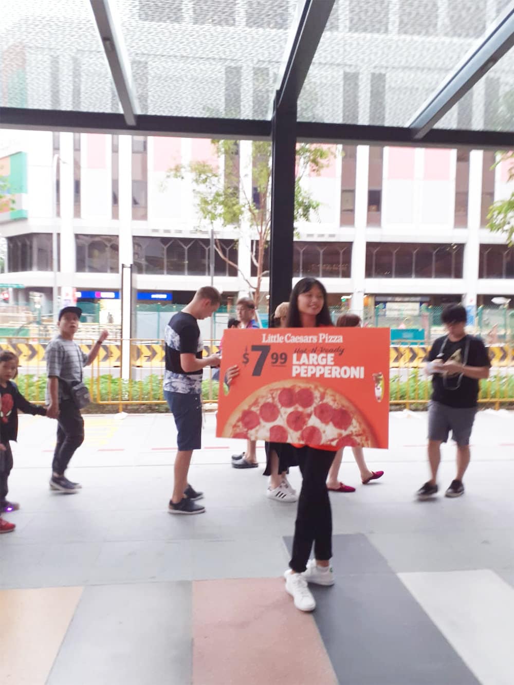 funan caesar pizza walkway distribution flyer distributor holding ad board 2