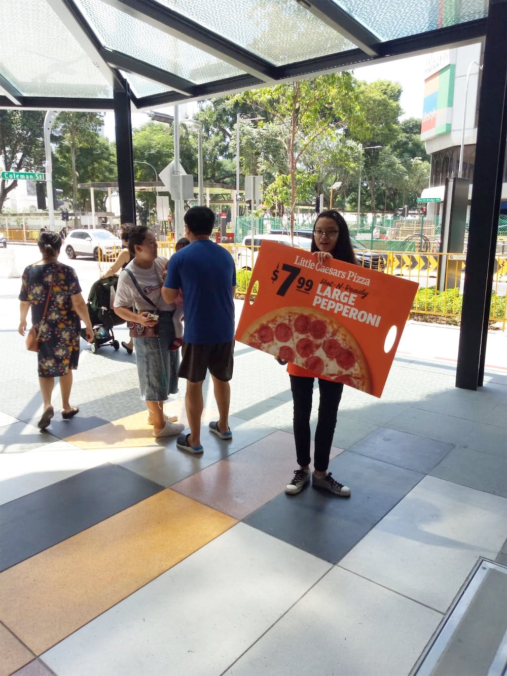 funan caesar pizza walkway distribution flyer distributor holding ad board 3